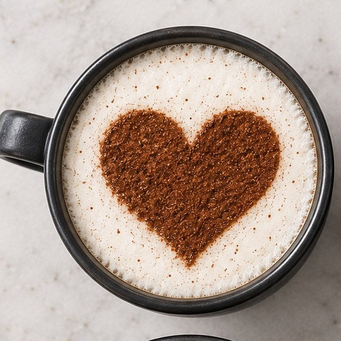 Latte mit Herz-Motiv aus Kakao