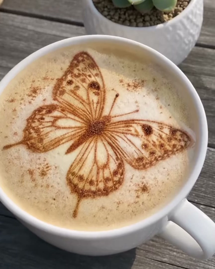 Ein Schmetterlingsmotiv auf Latte-Schaum