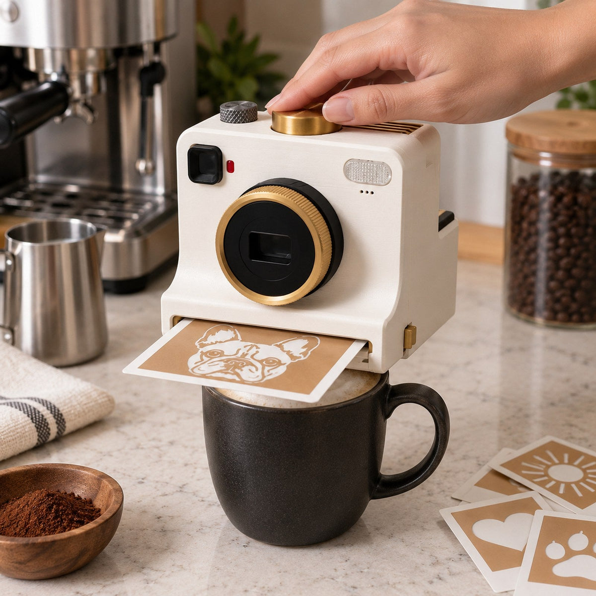 LATTECAM auf der Küchenarbeitsplatte über einem Becher