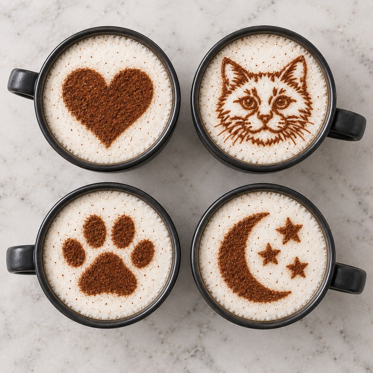LATTECAM vier Latte-Art-Motive